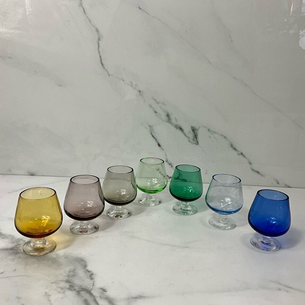 MCM Multicolor Glass Brandy Snifters - Blue Green Amber Gray Purple - Picture 2 of 7